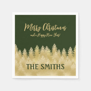 Custom Gold Pine Trees Christmas Napkin