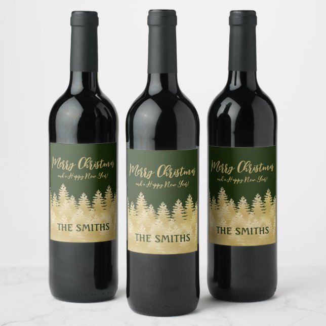 Custom Gold Pine Trees Wine Label (Bottles)