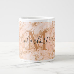 Custom Gold Pink Marble Glitter Monogram Name Large Coffee Mug