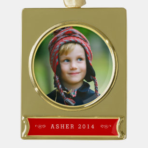Custom Gold & Red Photo Ornament