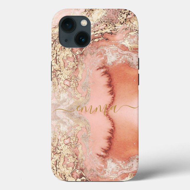 Custom Gold Rose Pink Marble Cell Phone 11 12 13 Case-Mate iPhone Case (Back)