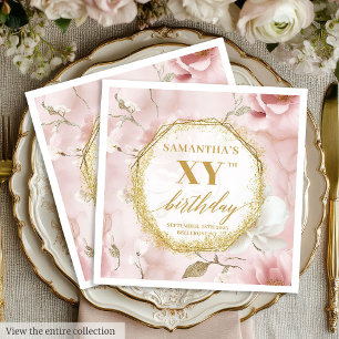Custom Gold Script Blush 80 Birthday Party Napkins