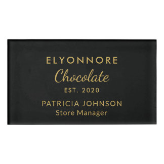 Custom Gold Script Minimal Chocolate Brand Staff Name Tag