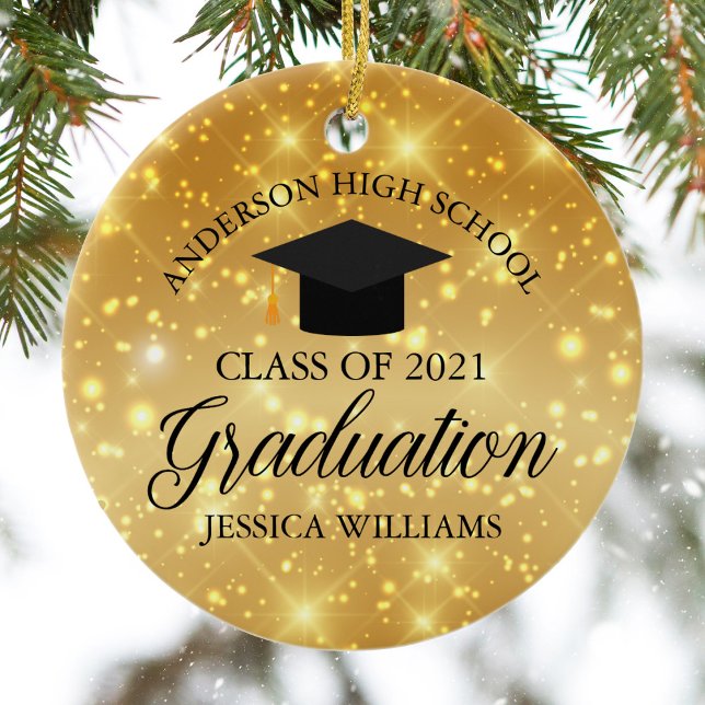 Custom Gold Sparkle Graduation Monogram Glam Ceramic Ornament (Creator Uploaded)