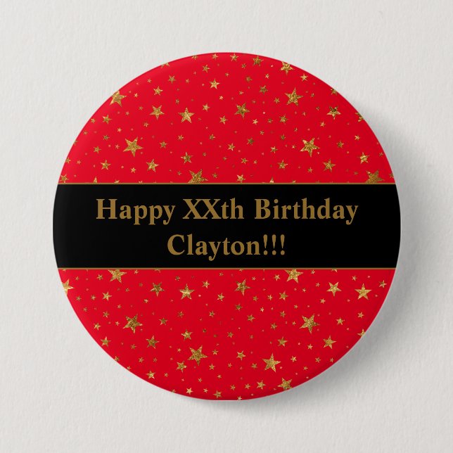 Custom Gold Stars With Message On Red Birthday 7.5 Cm Round Badge (Front)