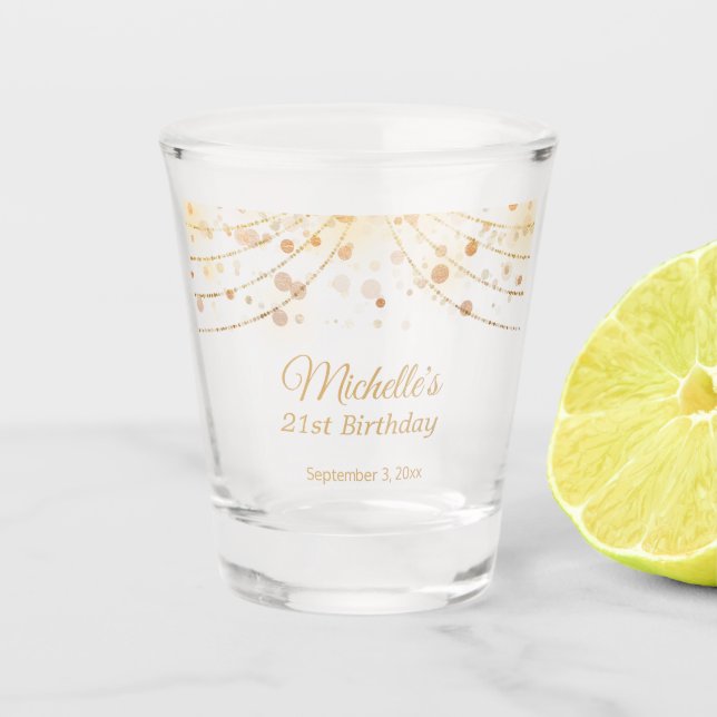 Custom Gold String Lights 21st Birthday Shot Glass (Front)