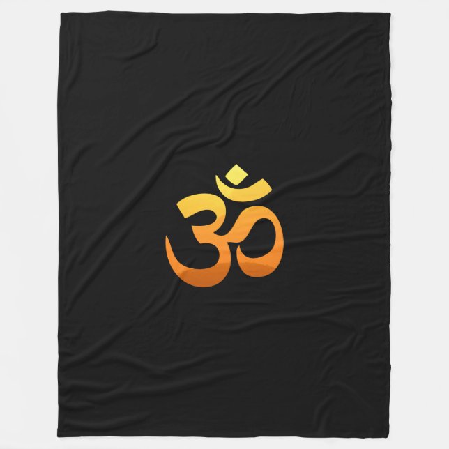 Custom Gold Sun Meditation Yoga Om Mantra Symbol Fleece Blanket (Front)