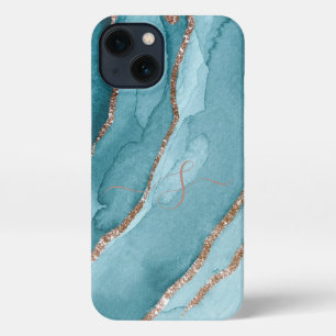Custom Gold Teal Blue Marble Cell Phone 11 12 Pro iPhone 13 Case