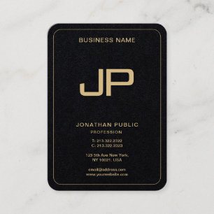 Custom Gold Text Monogram Initial Premium Black Business Card