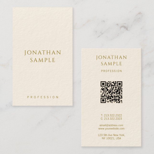 Custom Gold Text QR Code Template Modern Vertical Business Card (Front/Back)