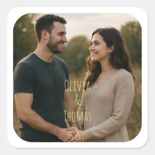 Custom Gold Typography Couple Photo Wedding Square Sticker