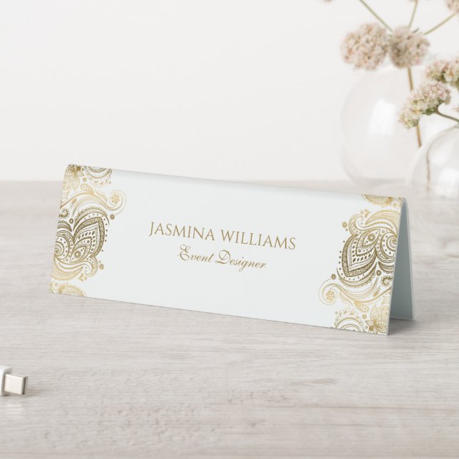 Custom Gold Typography Framed By Gold Paisley (In SItu (Table))