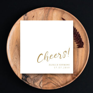 Custom Gold & White Wedding Napkins - Cheers!