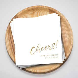 Custom Gold & White Wedding Napkins - Cheers!