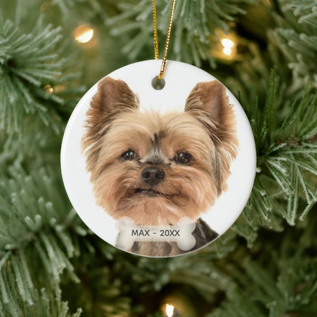 Custom Gold Yorkshire Terrier Dog Photo Ceramic Ornament (Tree)