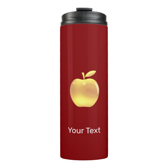 Custom golden apple image on red thermal tumbler (Front)