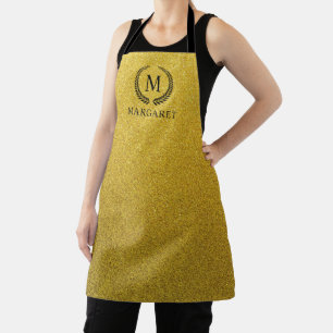 Custom Golden Black and Gold Glitter Monogram Apron