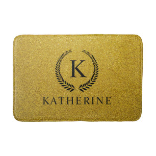 Custom Golden Black and Gold Glitter Monogram  Bath Mat