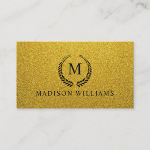 Custom Golden Black and Gold Glitter Monogram  Business Card