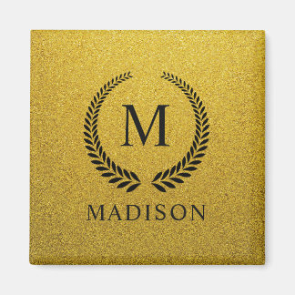 Custom Golden Black and Gold Glitter Monogram Magnet