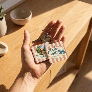 Custom Golden Doodle Photo Name Terracotta Stripes Key Ring