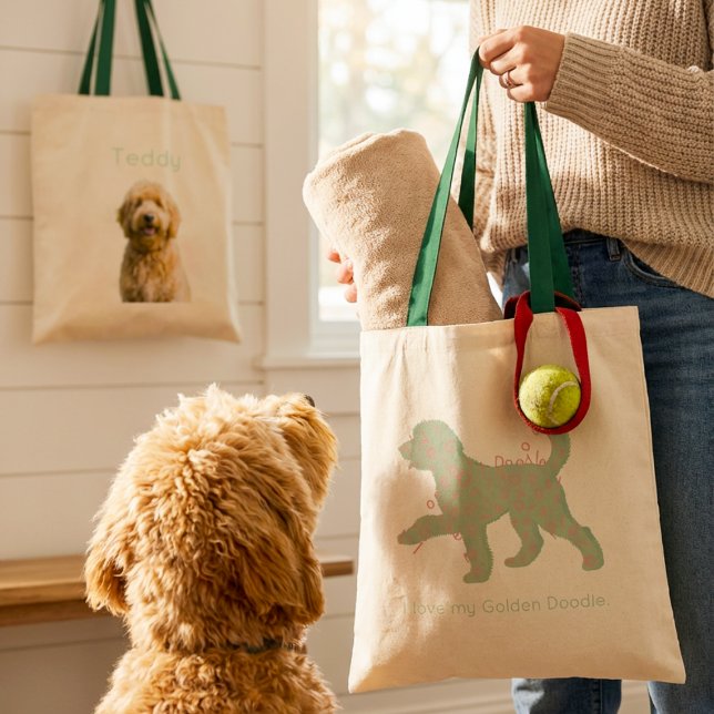 Custom Golden Doodle Photo Personalized Name Tote Bag (Creator Uploaded)
