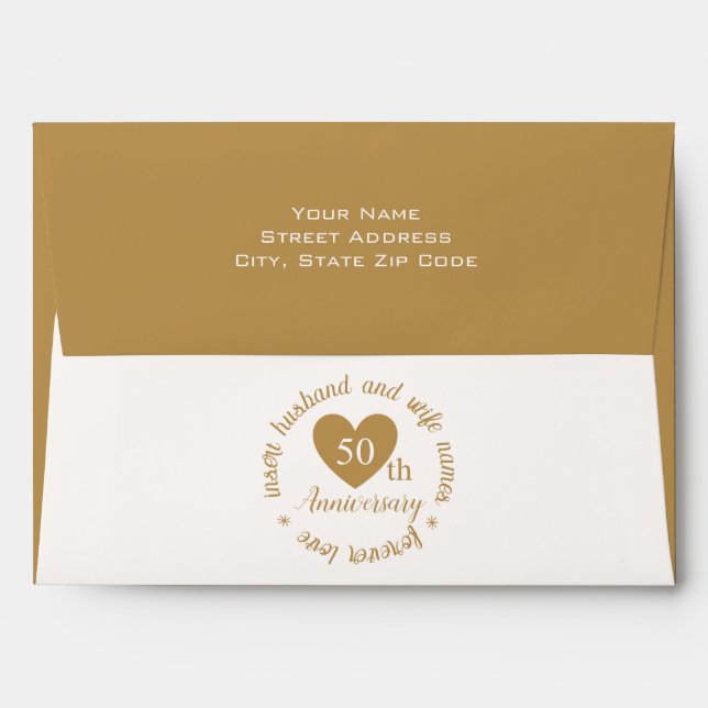 Custom Golden Heart 50th Wedding Anniversary Envelope (Back (Top Flap))