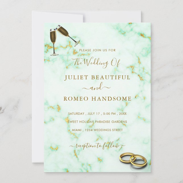 Custom Golden Marble Wedding Invitation Example (Front)