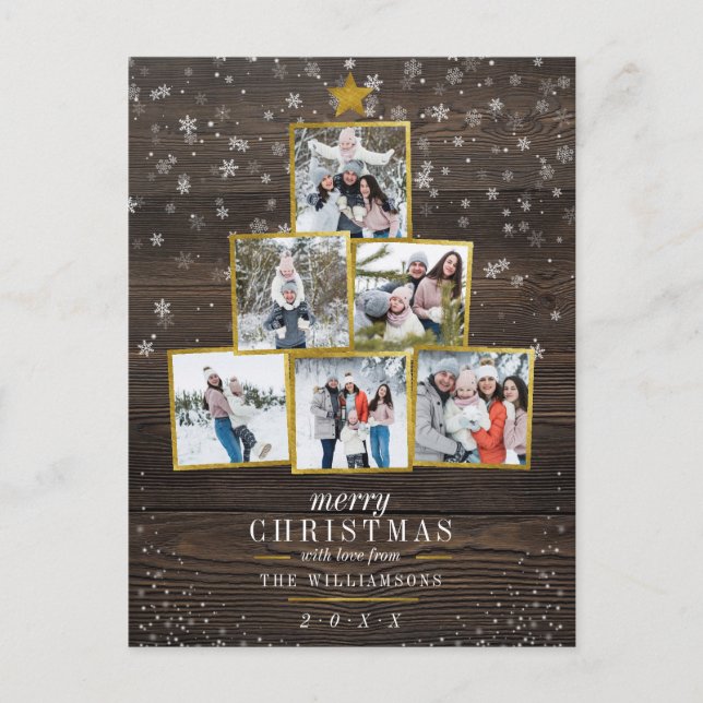 Custom Golden Photo Tree | Elegant Christmas Postcard (Front)