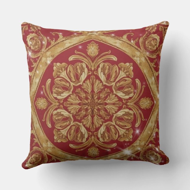 Custom Golden Red Ornate  – Personalized Luxury De Cushion (Back)
