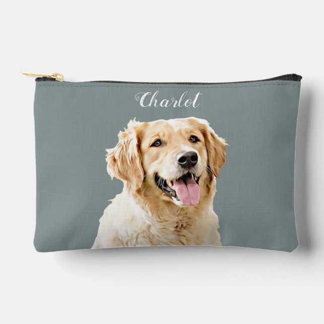 Custom Golden Retriever Dog Personalised Drawn Accessory Pouch (Front)