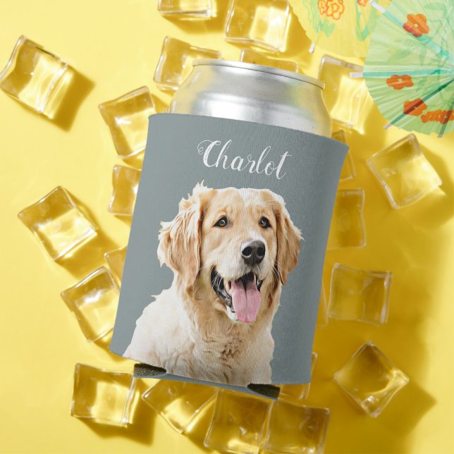 Custom Golden Retriever Dog Personalised Drawn Can Cooler (In Situ Summer)