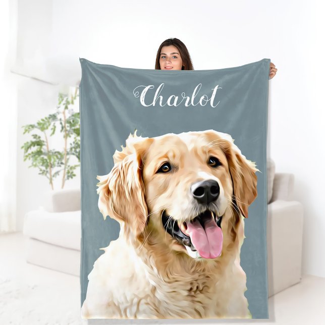 Custom Golden Retriever Dog Personalised Drawn Fleece Blanket (Creator Uploaded)