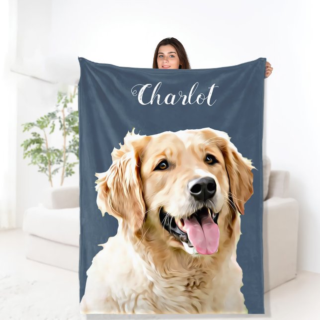 Custom Golden Retriever Dog Personalised Drawn Fleece Blanket (Creator Uploaded)