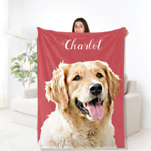 Custom Golden Retriever Dog Personalised Drawn Fleece Blanket