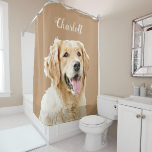 Custom Golden Retriever Dog Personalised Drawn Shower Curtain