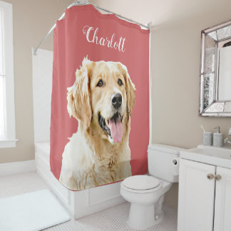 Custom Golden Retriever Dog Personalised Drawn Shower Curtain