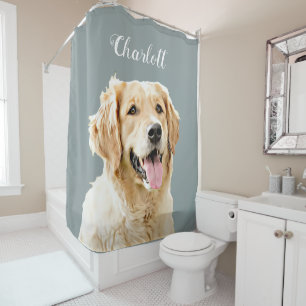 Custom Golden Retriever Dog Personalised Drawn Shower Curtain