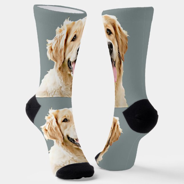 Custom Golden Retriever Dog Personalised Drawn Socks (Angled)