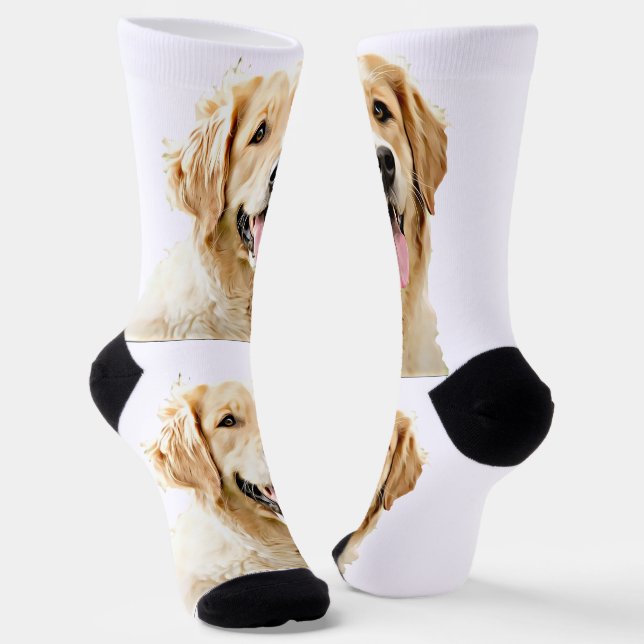 Custom Golden Retriever Dog Personalised Drawn Socks (Angled)