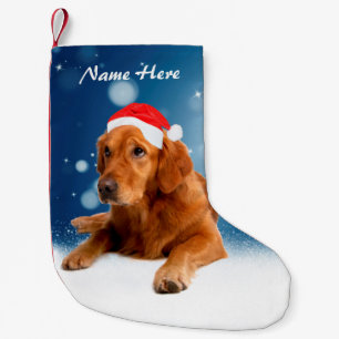 Custom Golden Retriever Dog Snow Stars Blue sky Small Christmas Stocking
