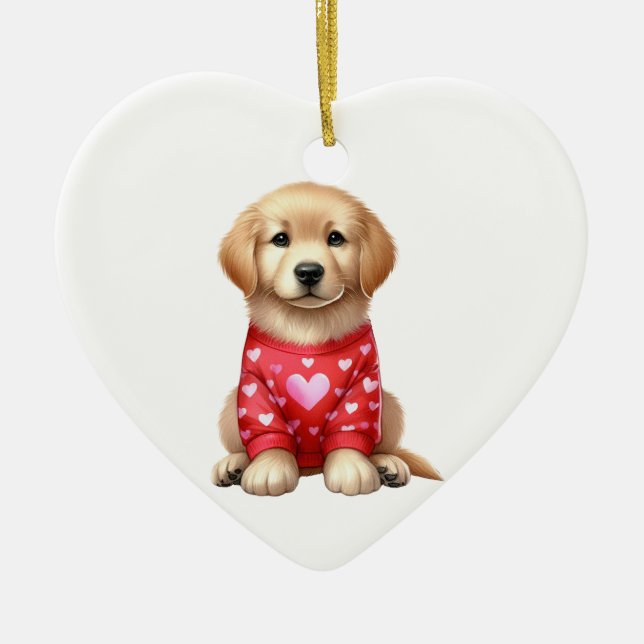 Custom Golden Retriever Dog Valentine Ceramic Ornament (Front)