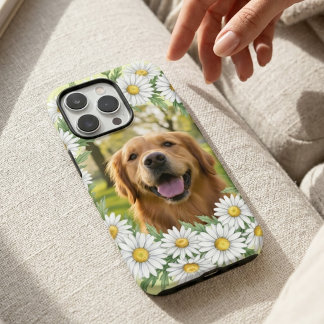 Custom Golden Retriever Photo Daisy Floral Frame iPhone 16 Pro Case