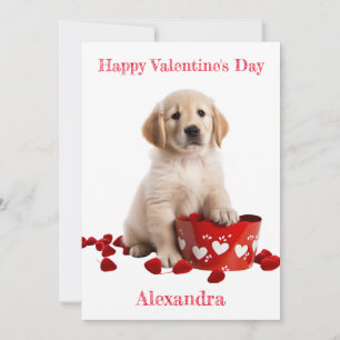 Custom Golden Retriever Pup with Basket  Valentine Holiday Card