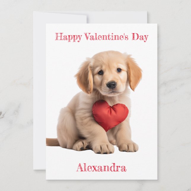 Custom Golden Retriever Puppy Heart Valentine Holiday Card (Front)