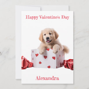 Custom Golden Retriever Puppy Hearts Box Valentine Holiday Card