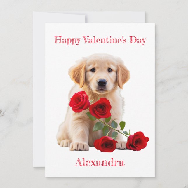Custom Golden Retriever with Roses Valentine Holiday Card (Front)