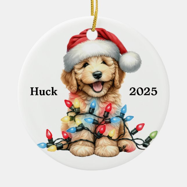 Custom Goldendoodle Christmas Dog  Ceramic Ornament (Front)