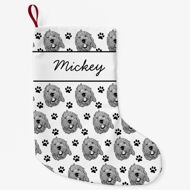 Custom Goldendoodle Dog Personalised Drawing Small Christmas Stocking (Front)