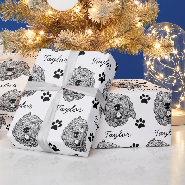 Custom Goldendoodle Dog Personalised Drawing Wrapping Paper (Holidays)